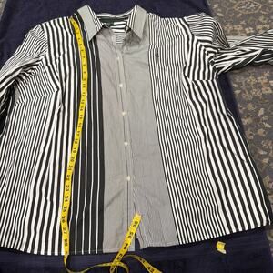 Lauren Ralph Lauren Non Iron Striped Button Down Shirt Womens 3X Black White 3XL